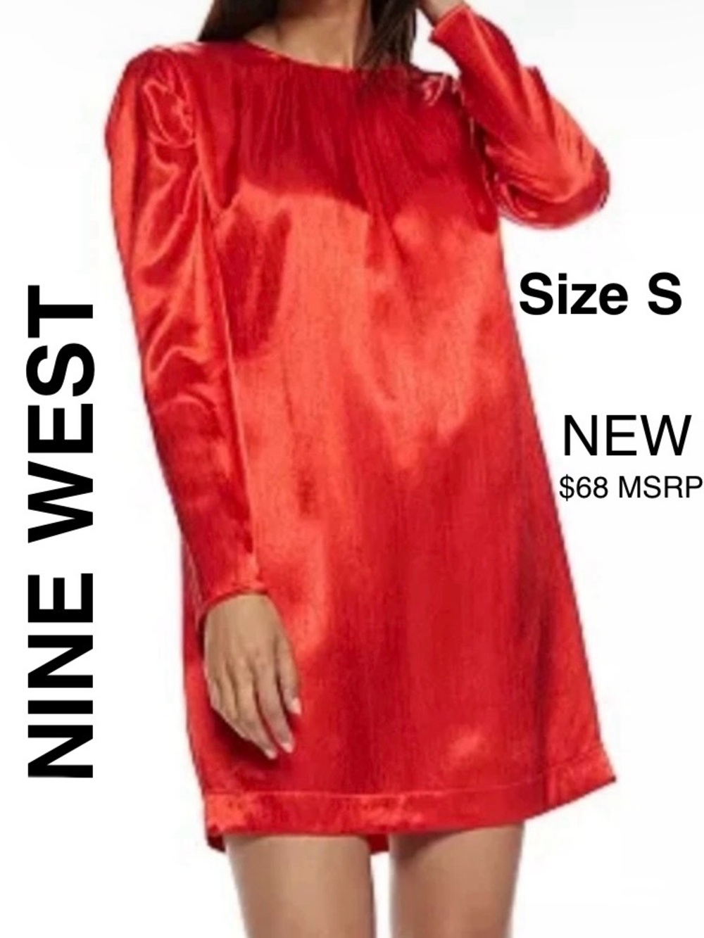 Nine West Red Satin Long Sleeve Dress